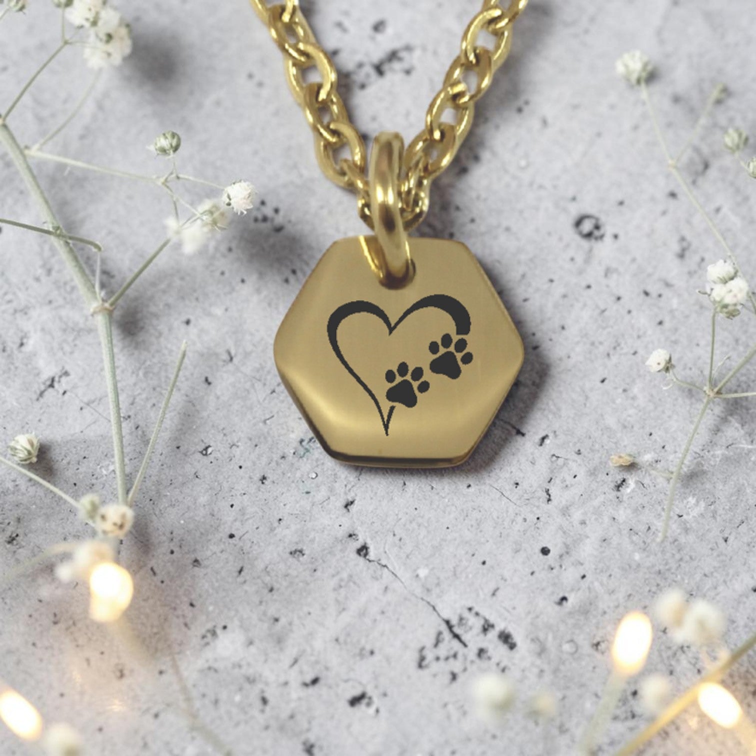 Personalized Small Gold Plated Hexagon Pendant & Chain