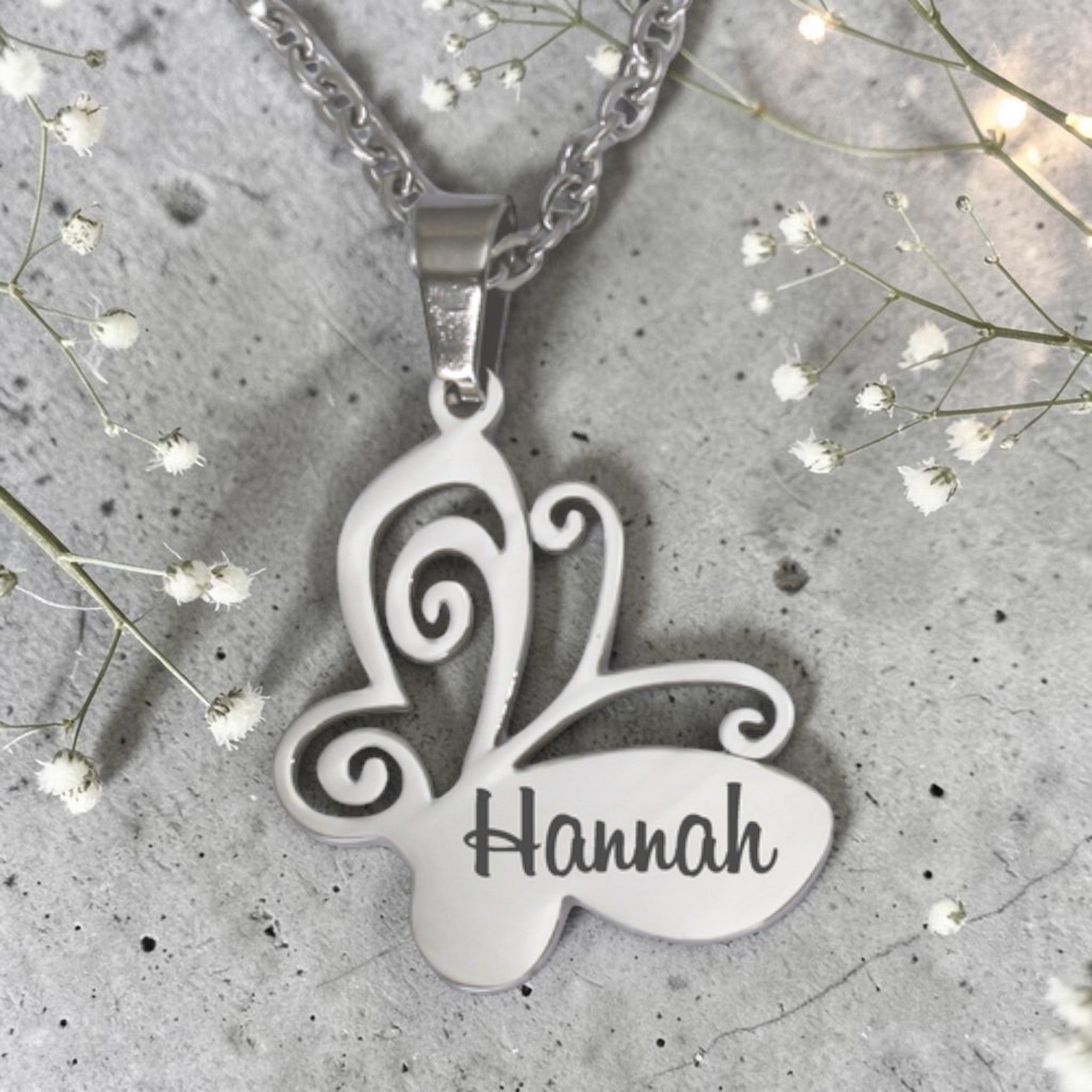 Personalized Stainless Steel Butterfly Pendant and Chain