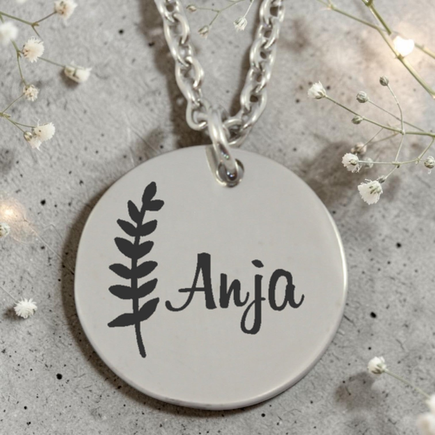 Personalized Stainless Steel Round Pendant and Chain