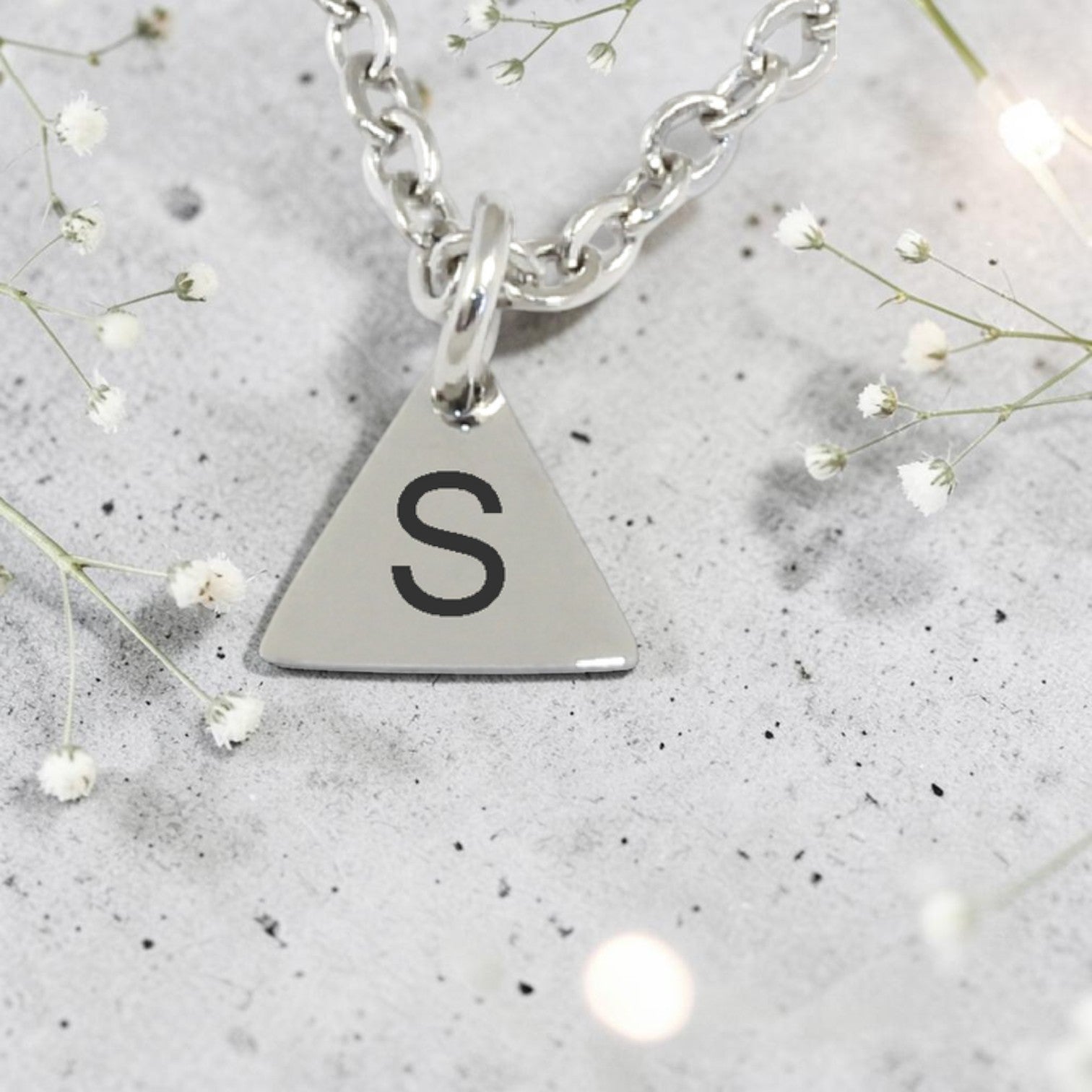 Personalized Stainless Steel Small Triangle Pendant & Chain