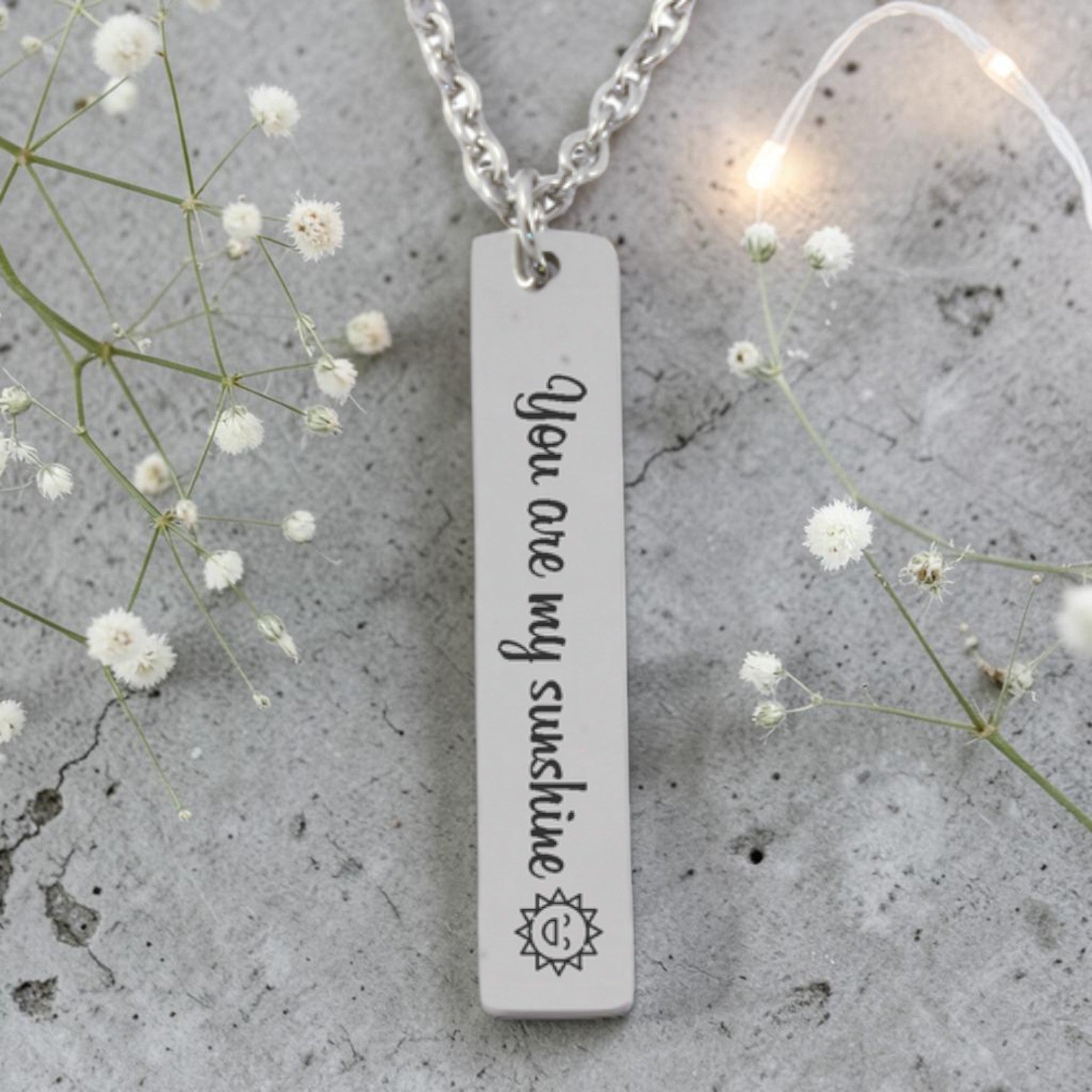Personalized Stainless Steel Vertical Bar Pendant & Chain