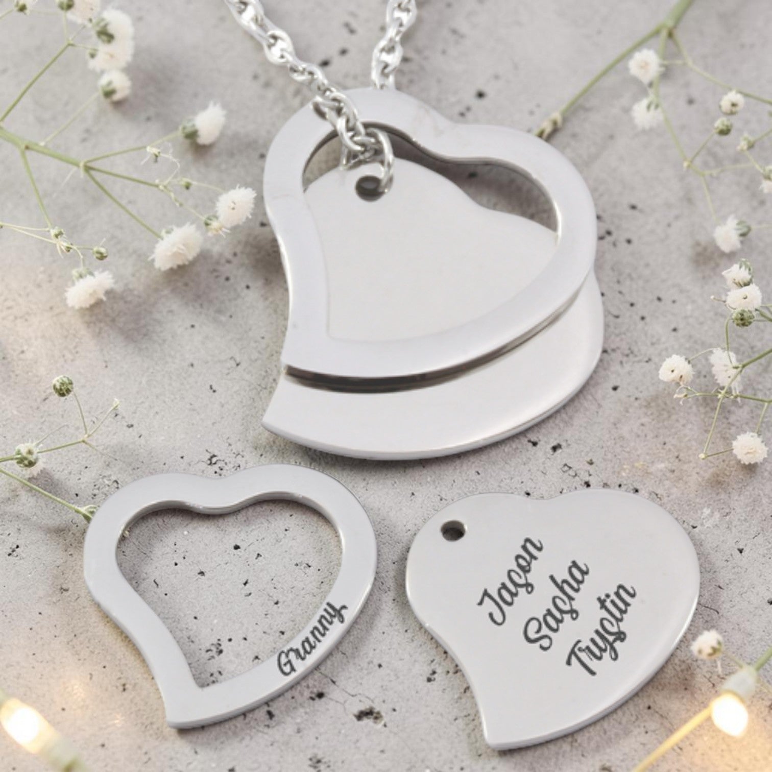 Personalized Stainless steel Floating heart Pendant and Chain