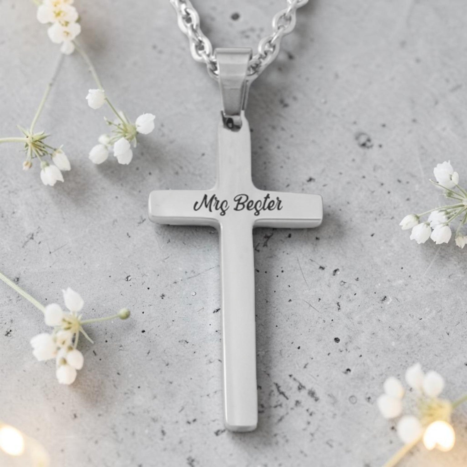 Personalized Teacher Cross Pendant and Chain