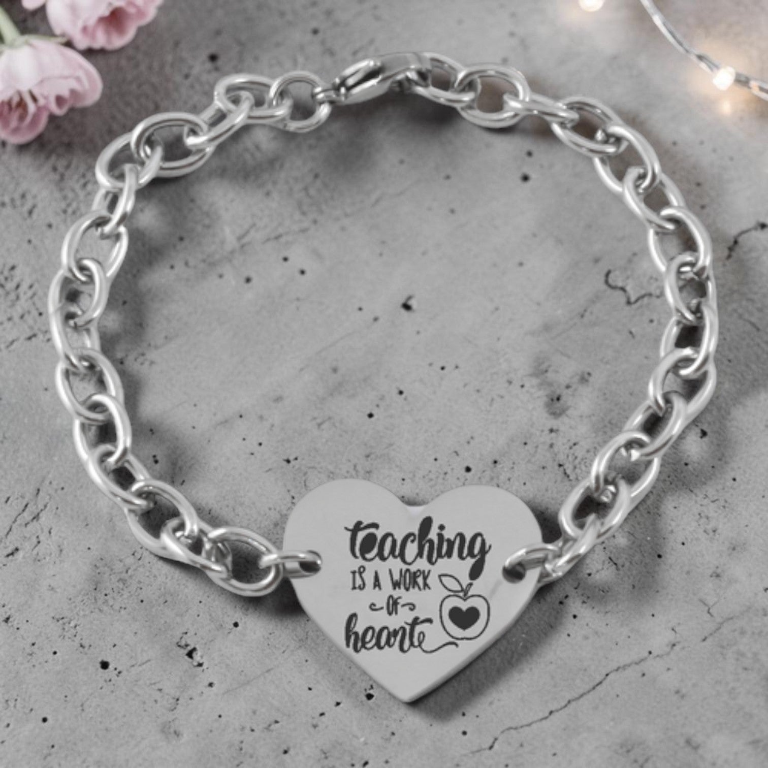 Personalized Teacher Heart Charm Bracelet