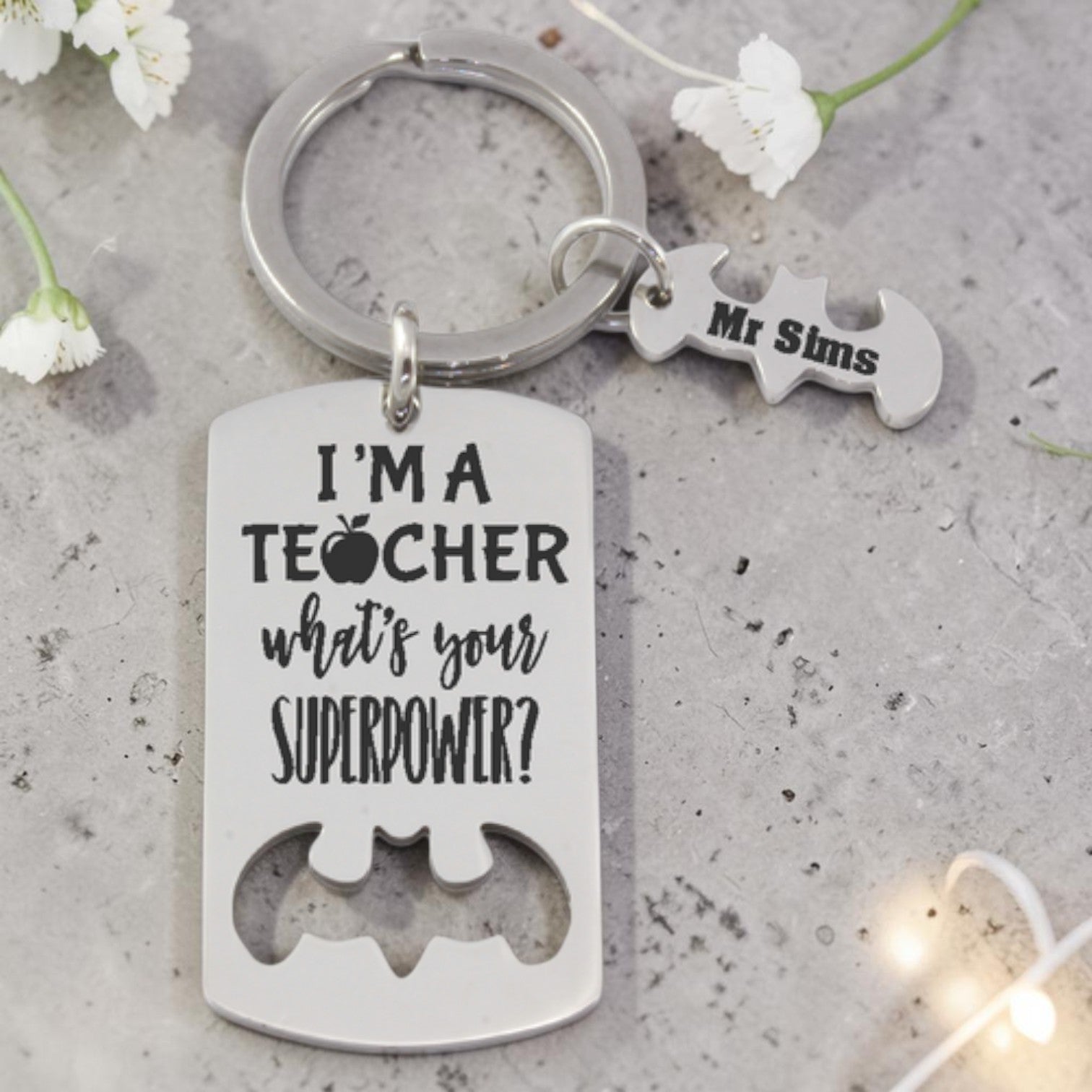 Personalized Teacher Superhero Keyring