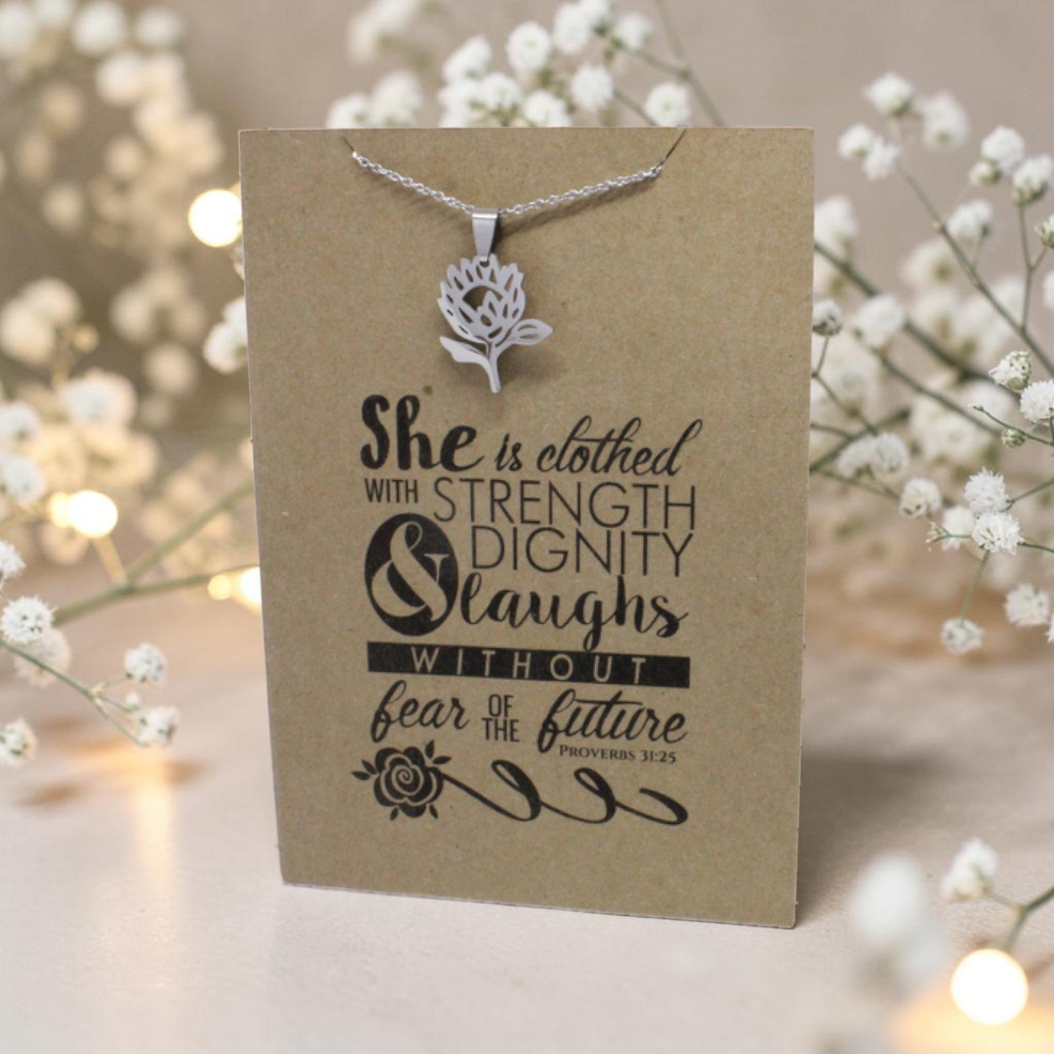 Protea Pendant & Chain - Card 184