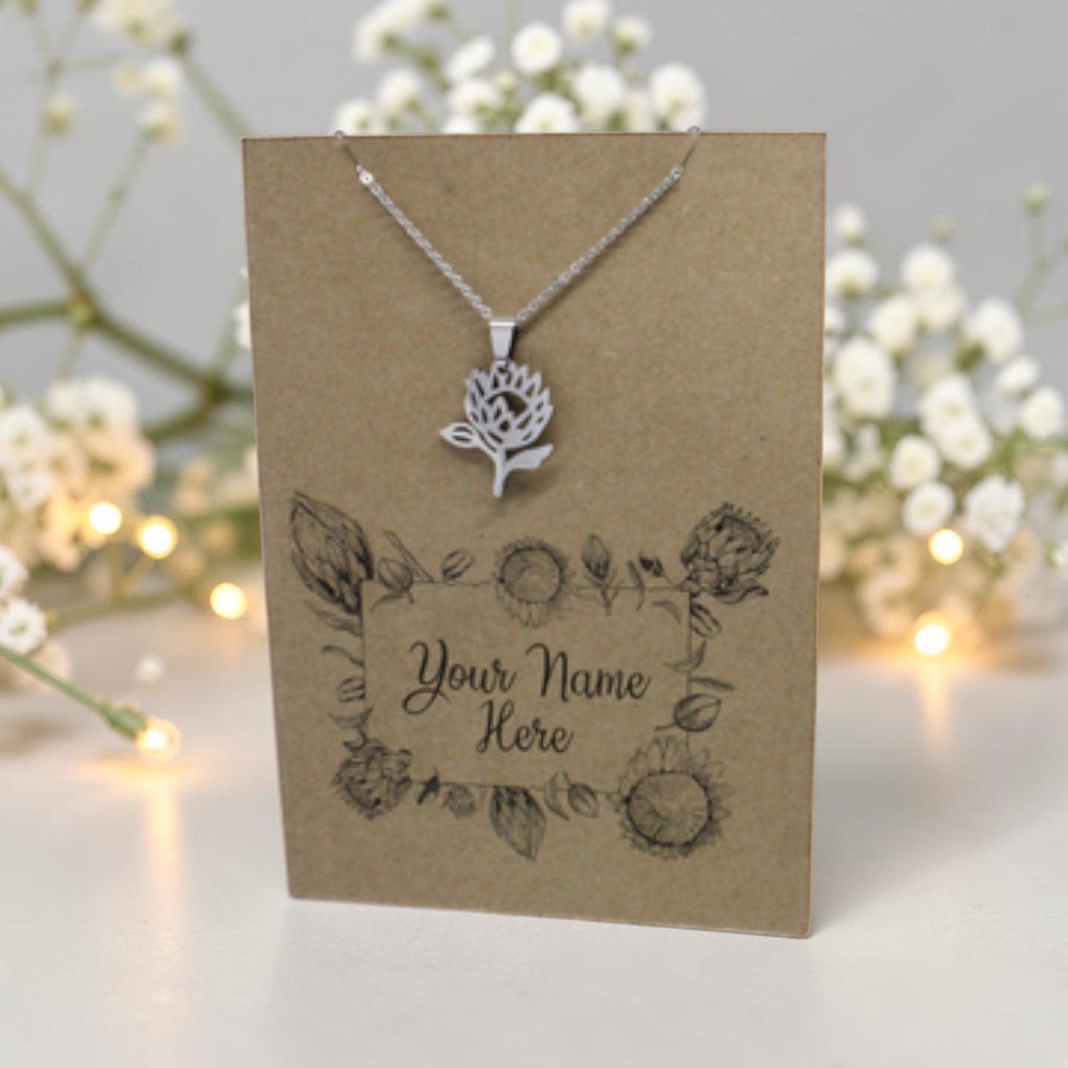 Protea Pendant & Chain - Card 187 (Click to personalize card)