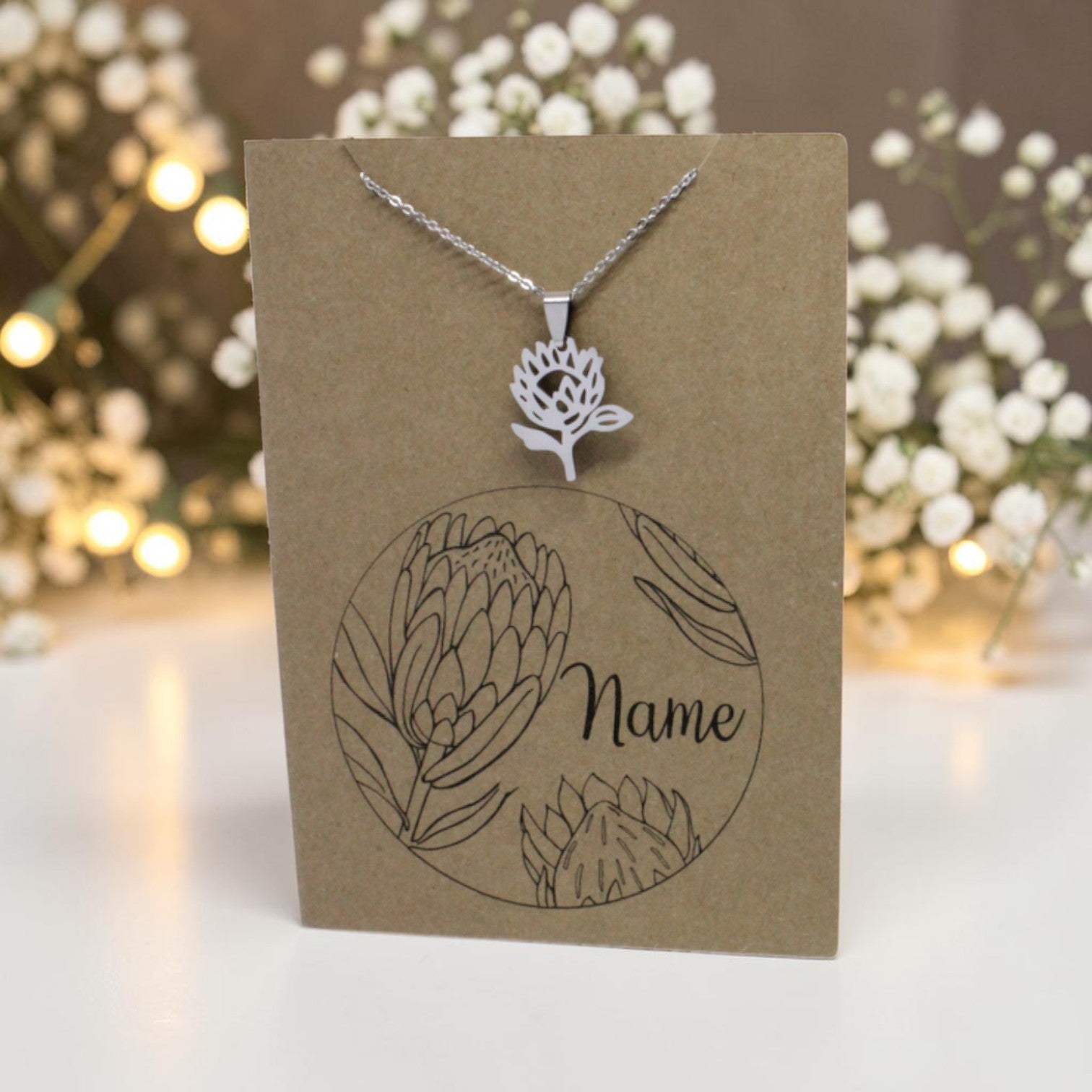 Protea Pendant & Chain - Card 188 (Click to personalize)