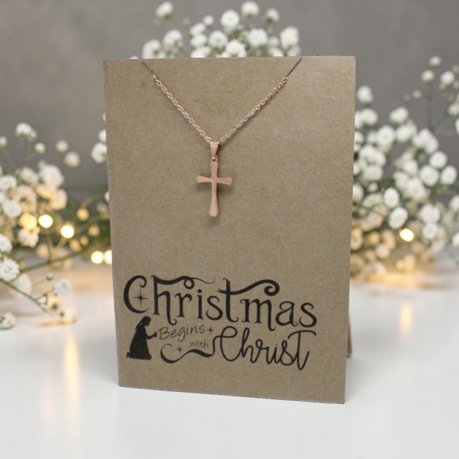 Rose Gold Cross Pendant & Chain - Card 177