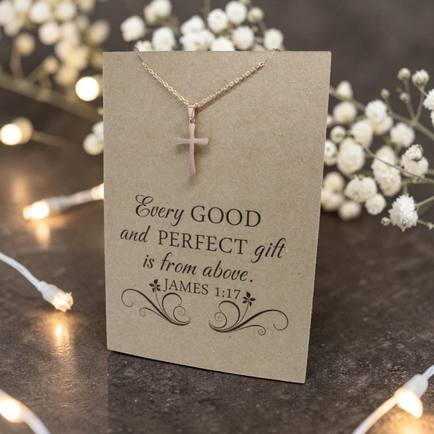 Rose Gold Cross Pendant & Chain - Card 68
