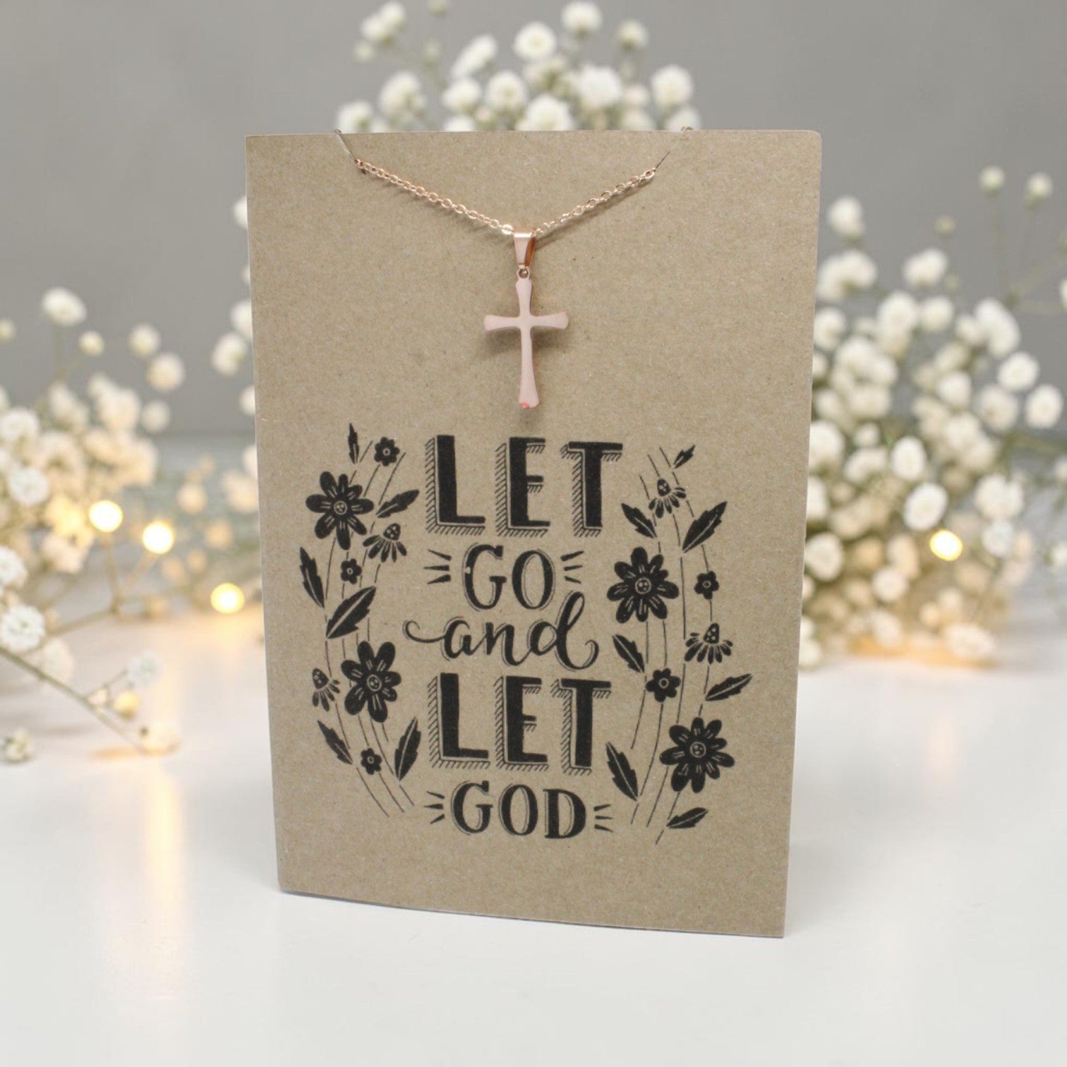 Rose Gold Cross Pendant & Chain - Card 70