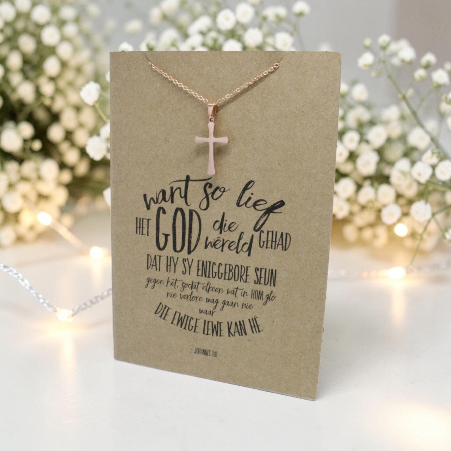 Rose Gold Cross Pendant & Chain - Card 84