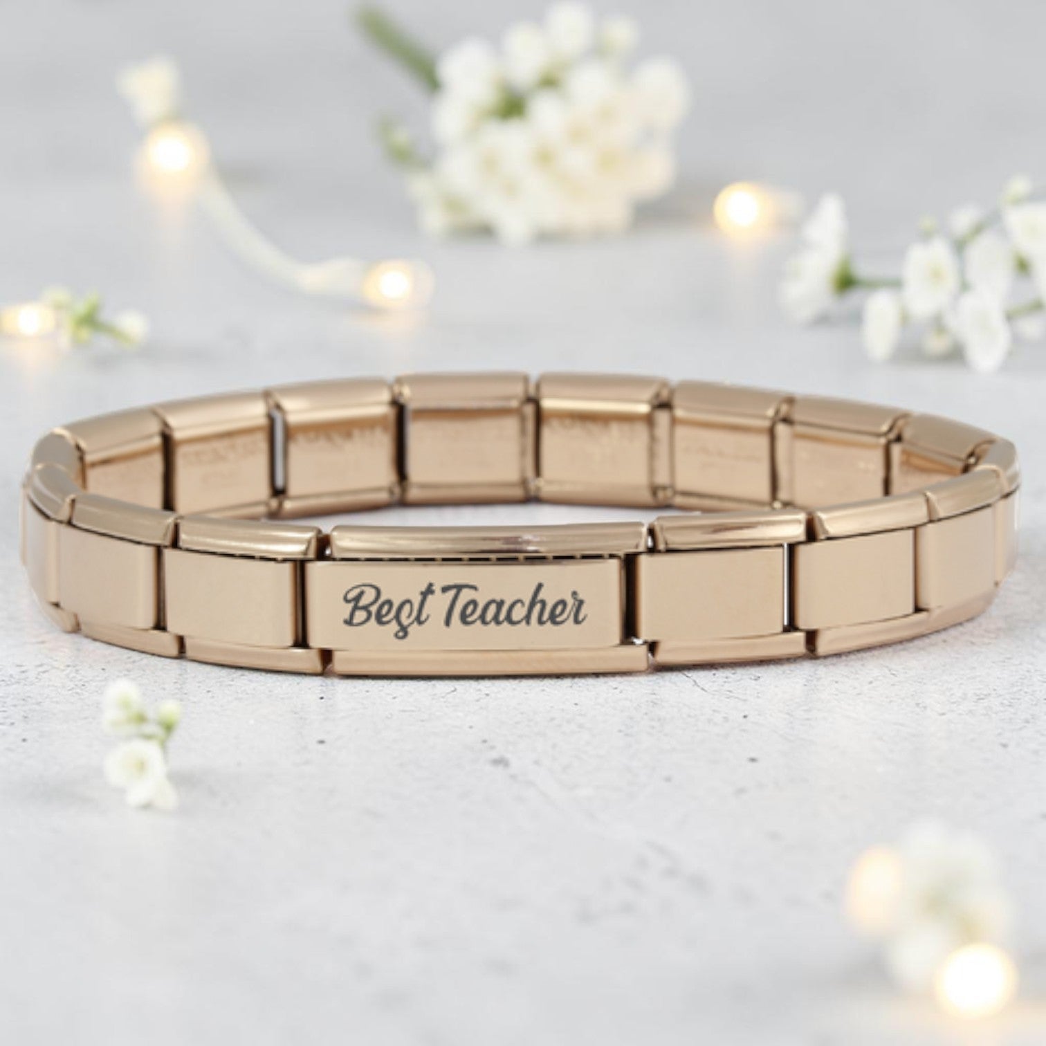 9mm Rose Gold Superlink Engraved Teacher Italian Charm Bracelet 2