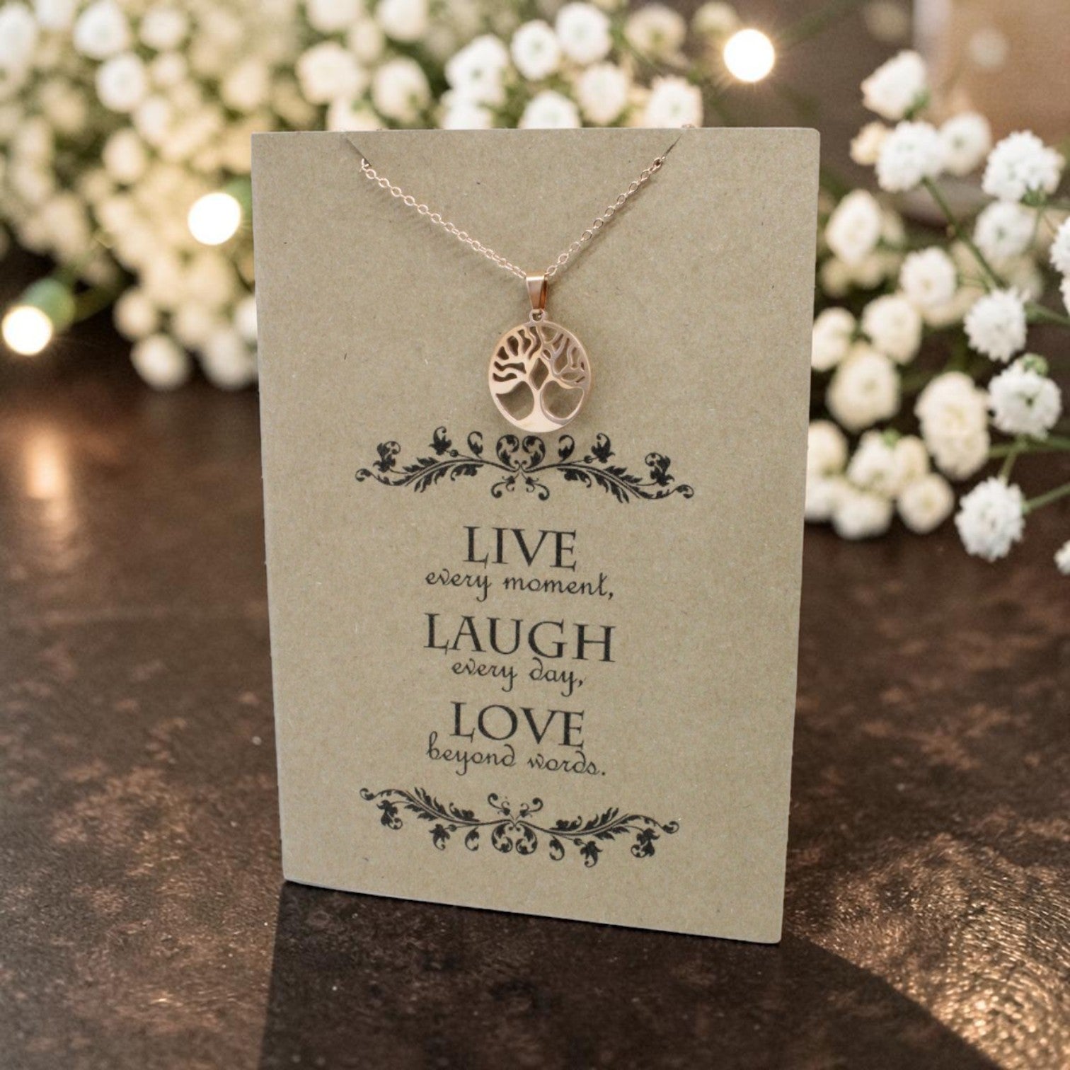 Rose Gold Tree Pendant & Chain - Card 90
