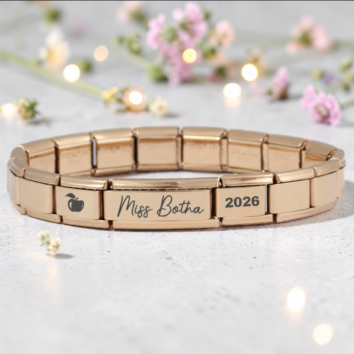 9mm Rose Gold Superlink Engraved Teacher Italian Charm Bracelet 1