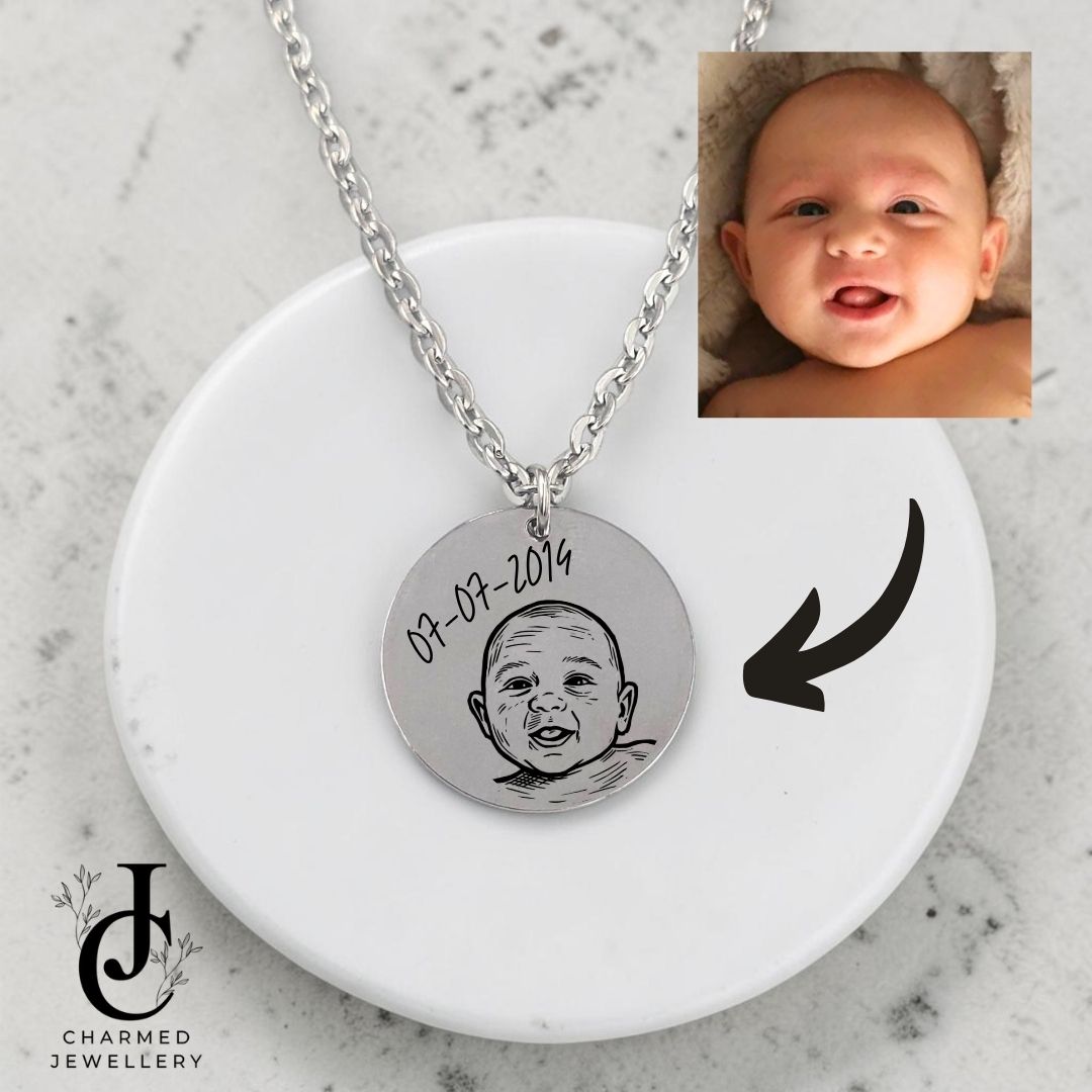 Photo Engraved Round Disc Necklace 3mm Chain