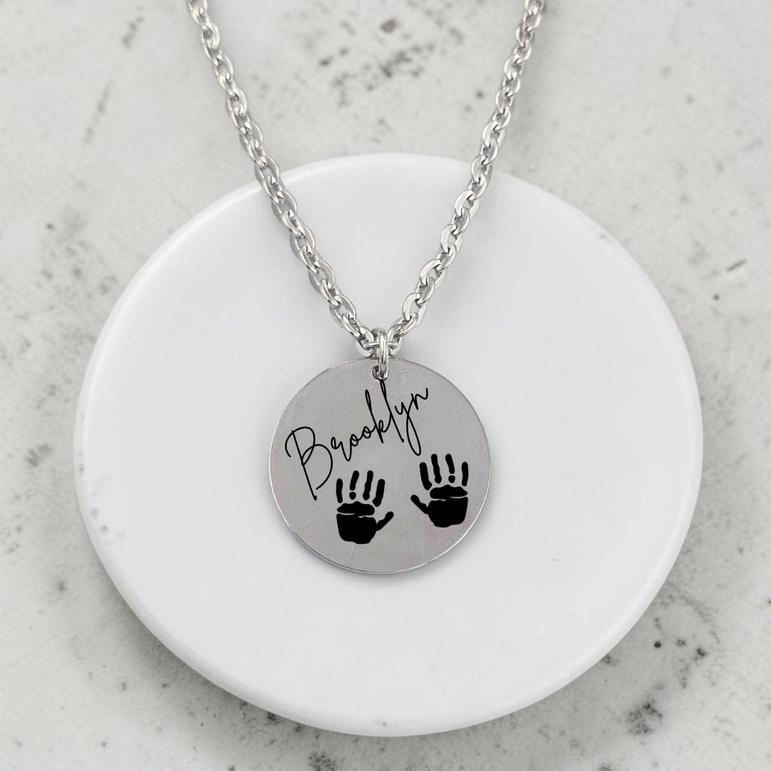 Custom Engraved Round Pendant and 3mm Chain