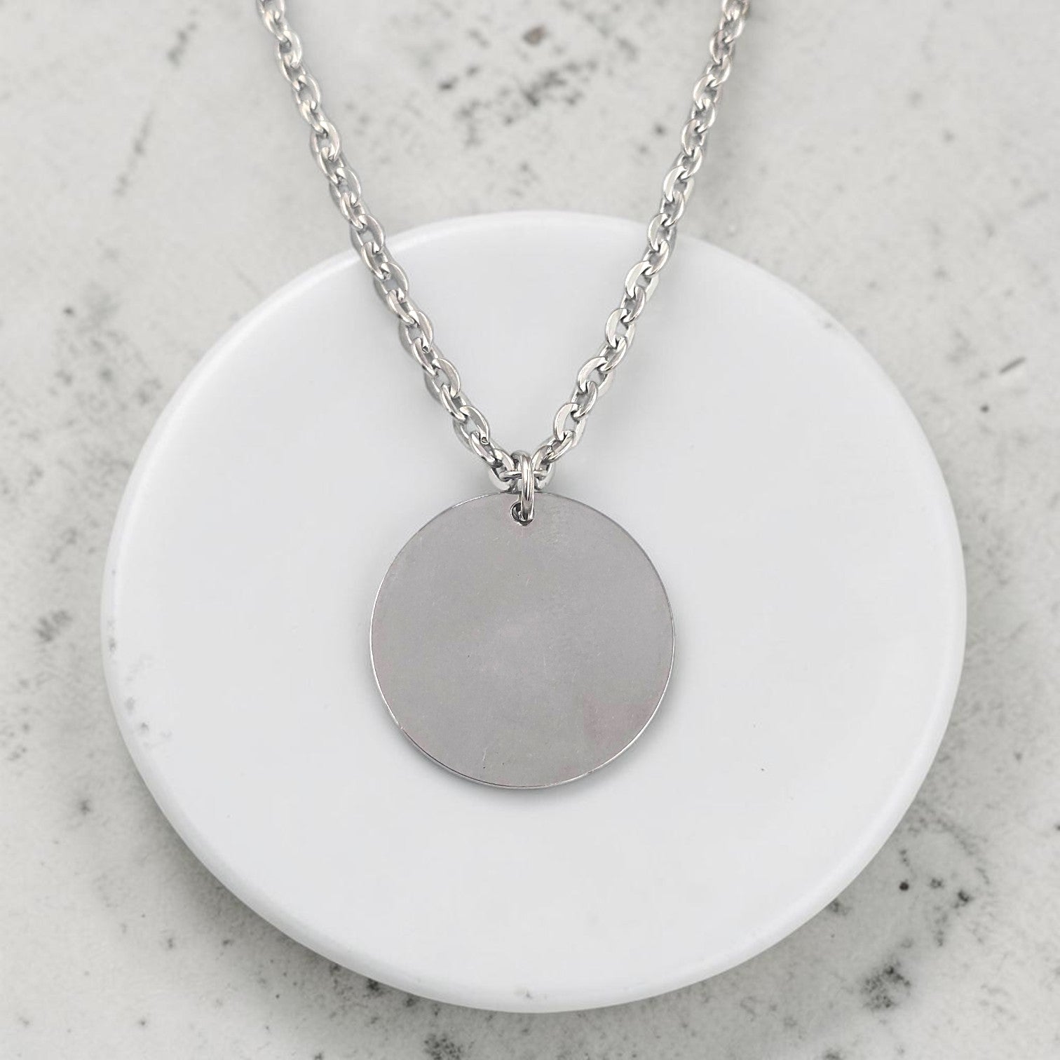 Custom Engraved Round Pendant and 3mm Chain