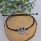 Adjustable Black Cord Bracelet with Round Disc
