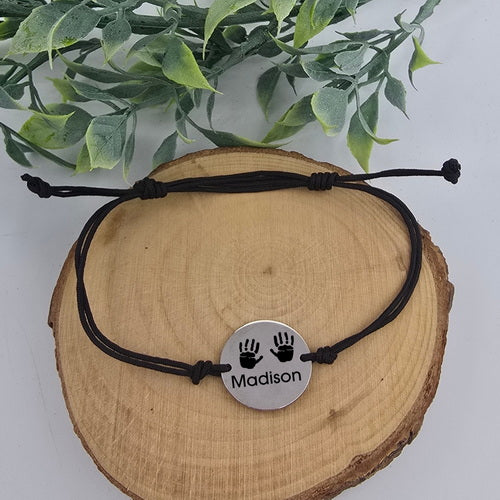 Adjustable Black Cord Bracelet with Round Disc