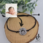 Photo Engraved Round Disc on Adjustable Black Cord Bracelet