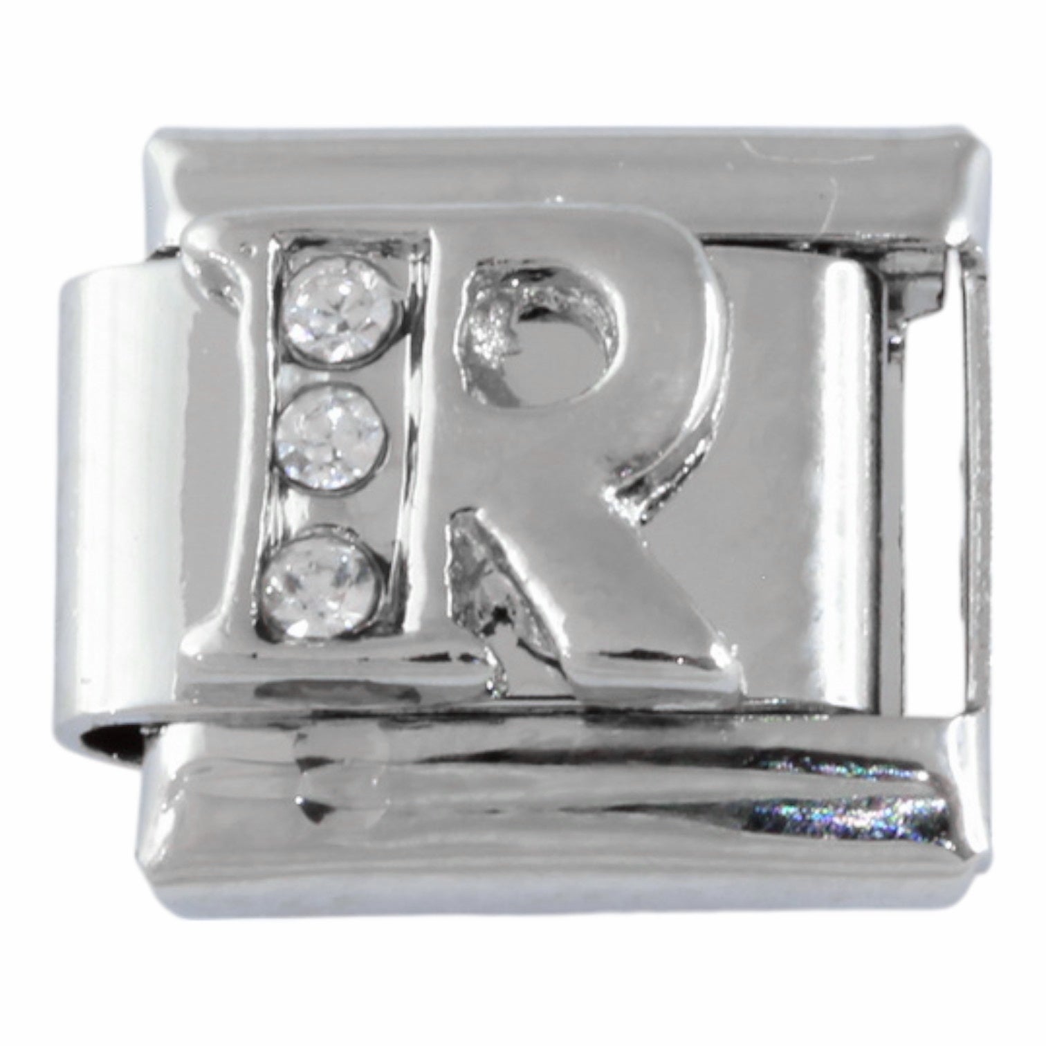 9mm Silver Letter R Charm