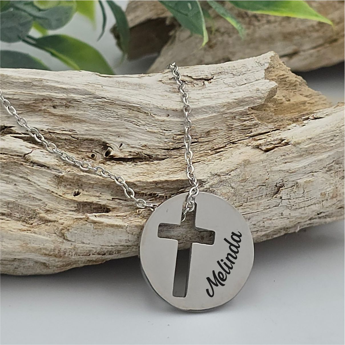 Personalized Cross Disc Necklace