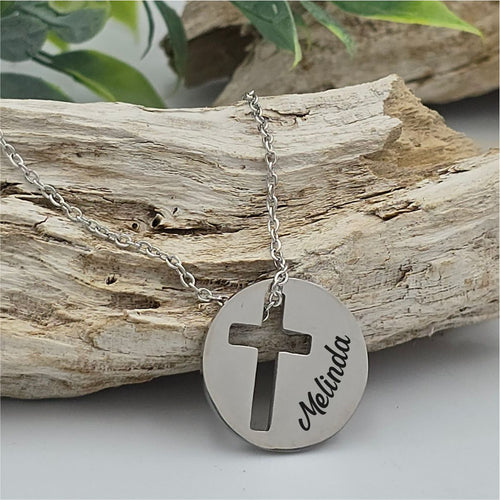 Personalized Cross Disc Necklace