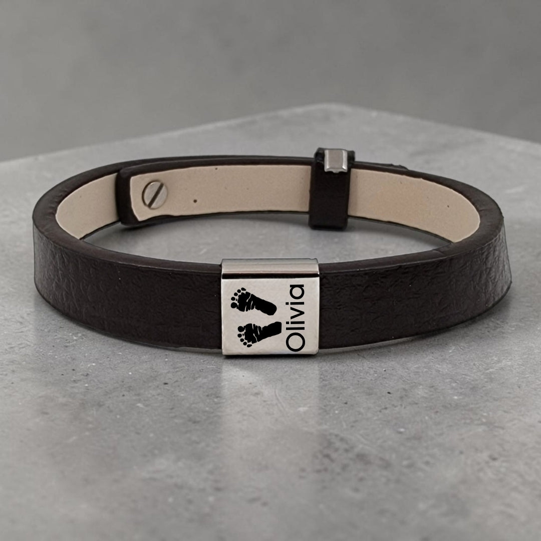 Personalized Brown Pleather Bracelet & Small Square Slider