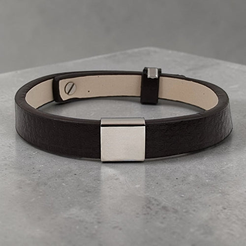 Personalized Brown Pleather Bracelet & Small Square Slider