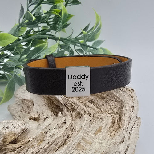 Personalized Brown Pleather Bracelet & Square Slider