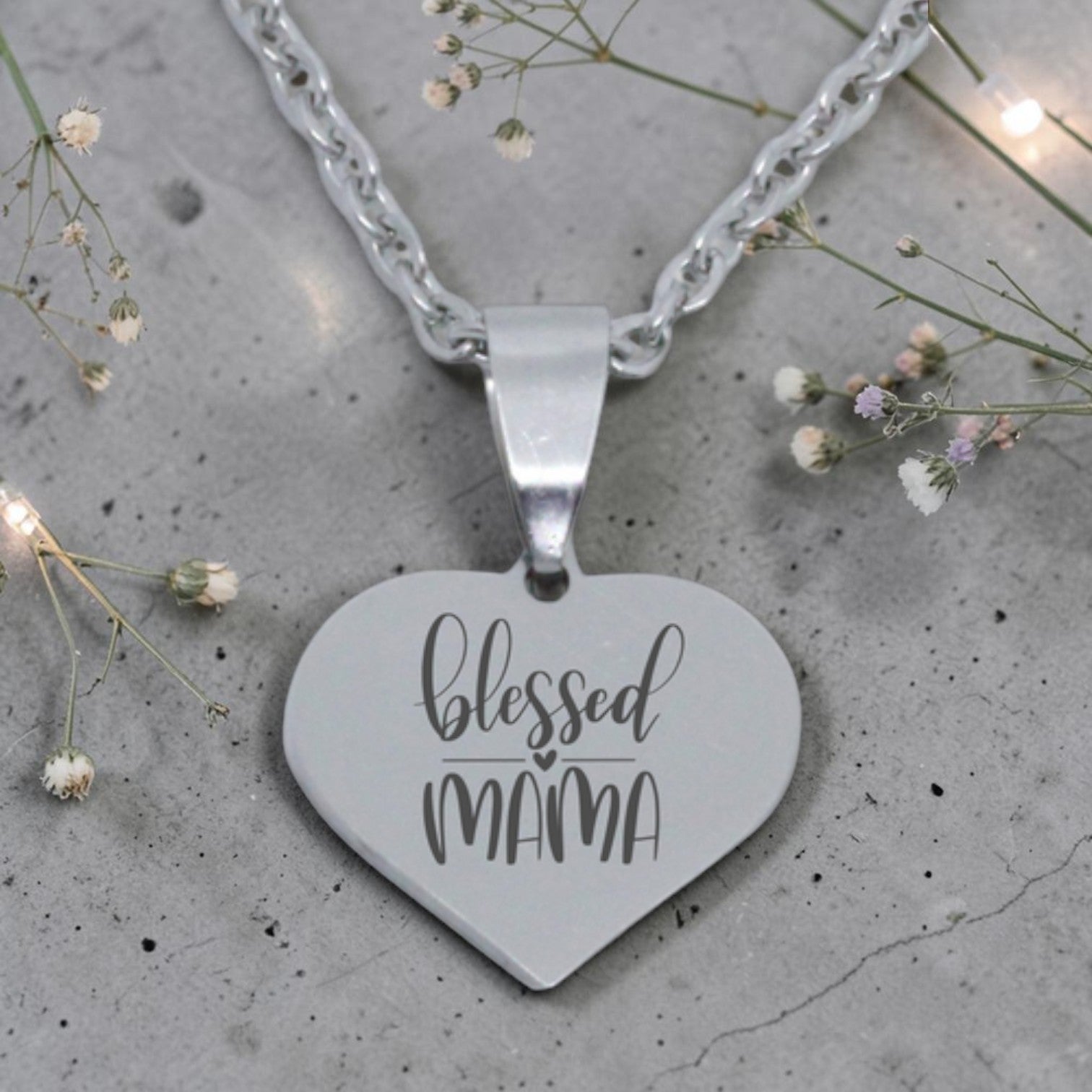 Stainless Steel Blessed Mama Heart Pendant and Chain