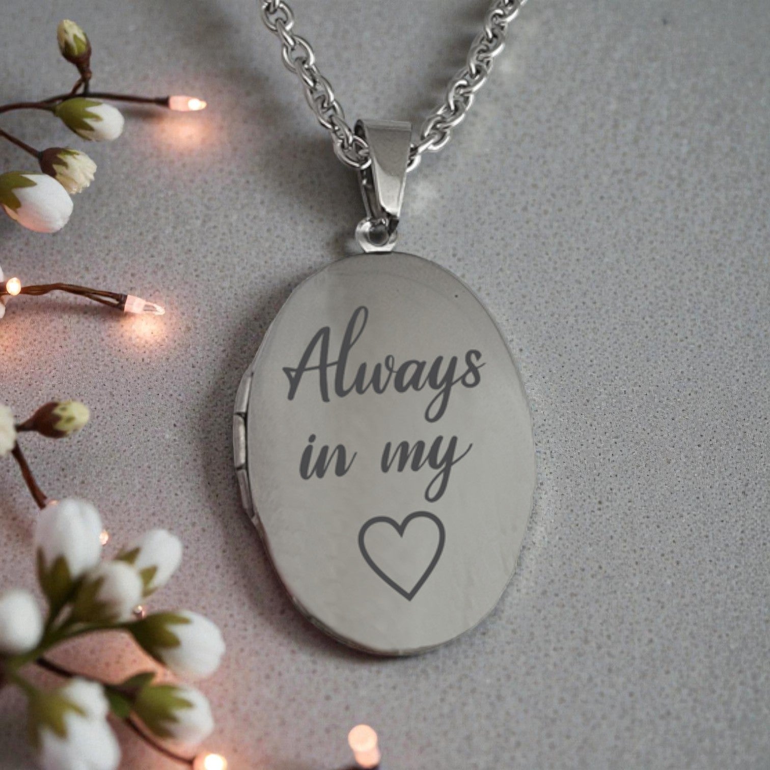 Personalized Stainless Steel Oval Locket with Chain