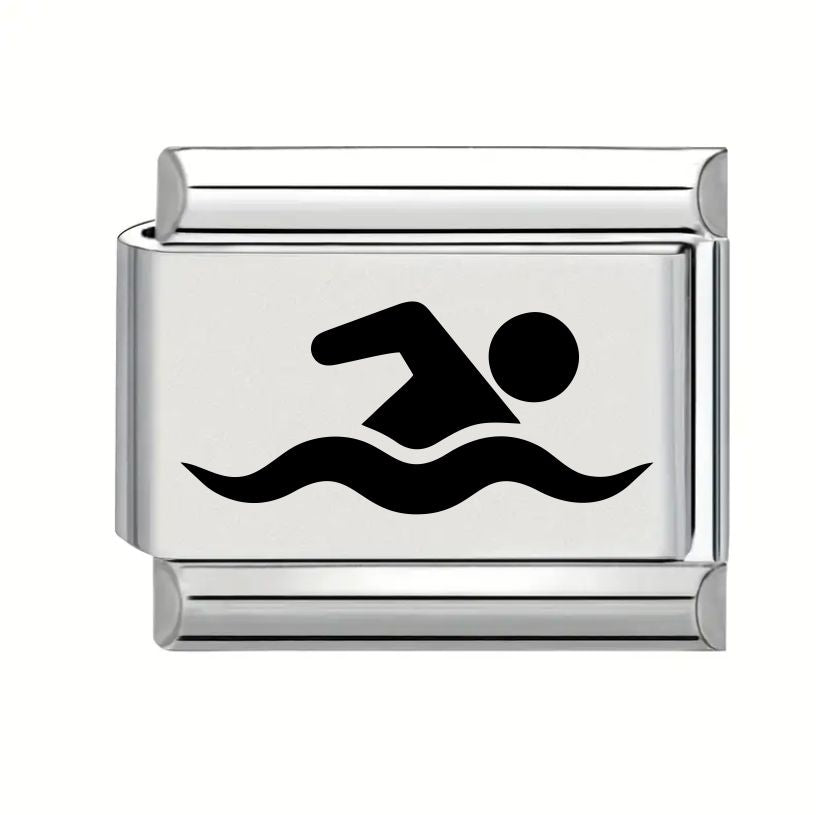 9mm Laser Engraved Charm - Swimming