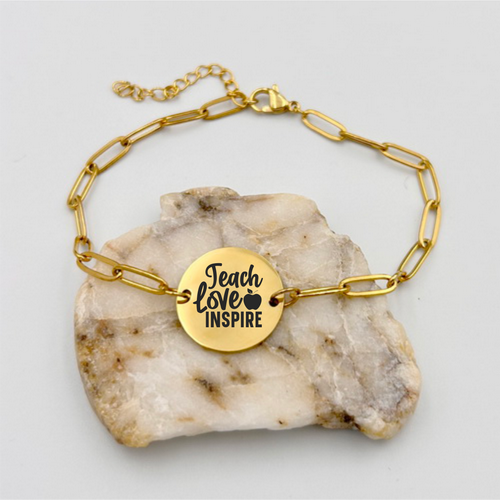 Teach Love Inspire Paperclip Disc Bracelet