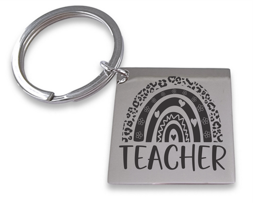 Rainbow Teacher Keyring (Optional engraving on back)