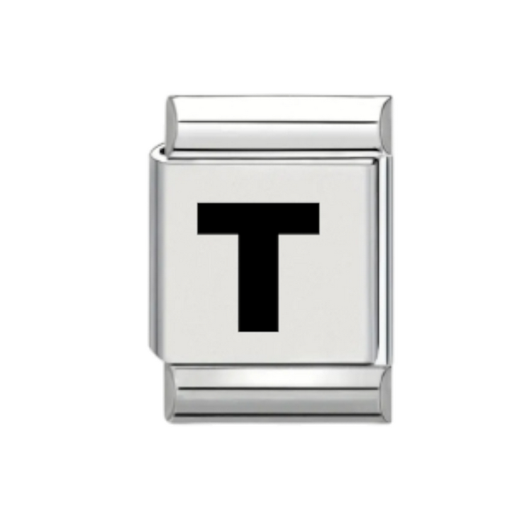 13mm Laser Italian Charm - Plain Letter T