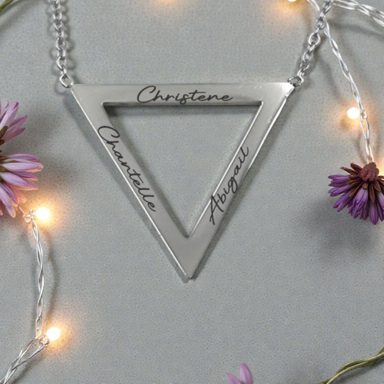 Engraved Triangle Pendant with Chain