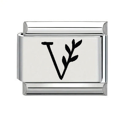 9mm Laser Italian Charm - Letter V