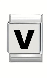 13mm Laser Italian Charm - Plain Letter V