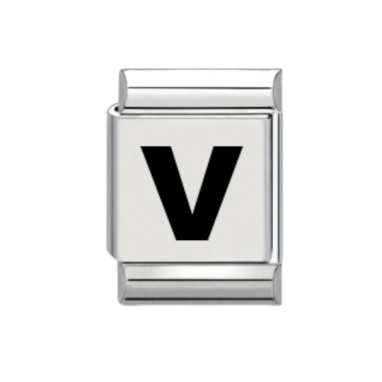 13mm Laser Italian Charm - Plain Letter V