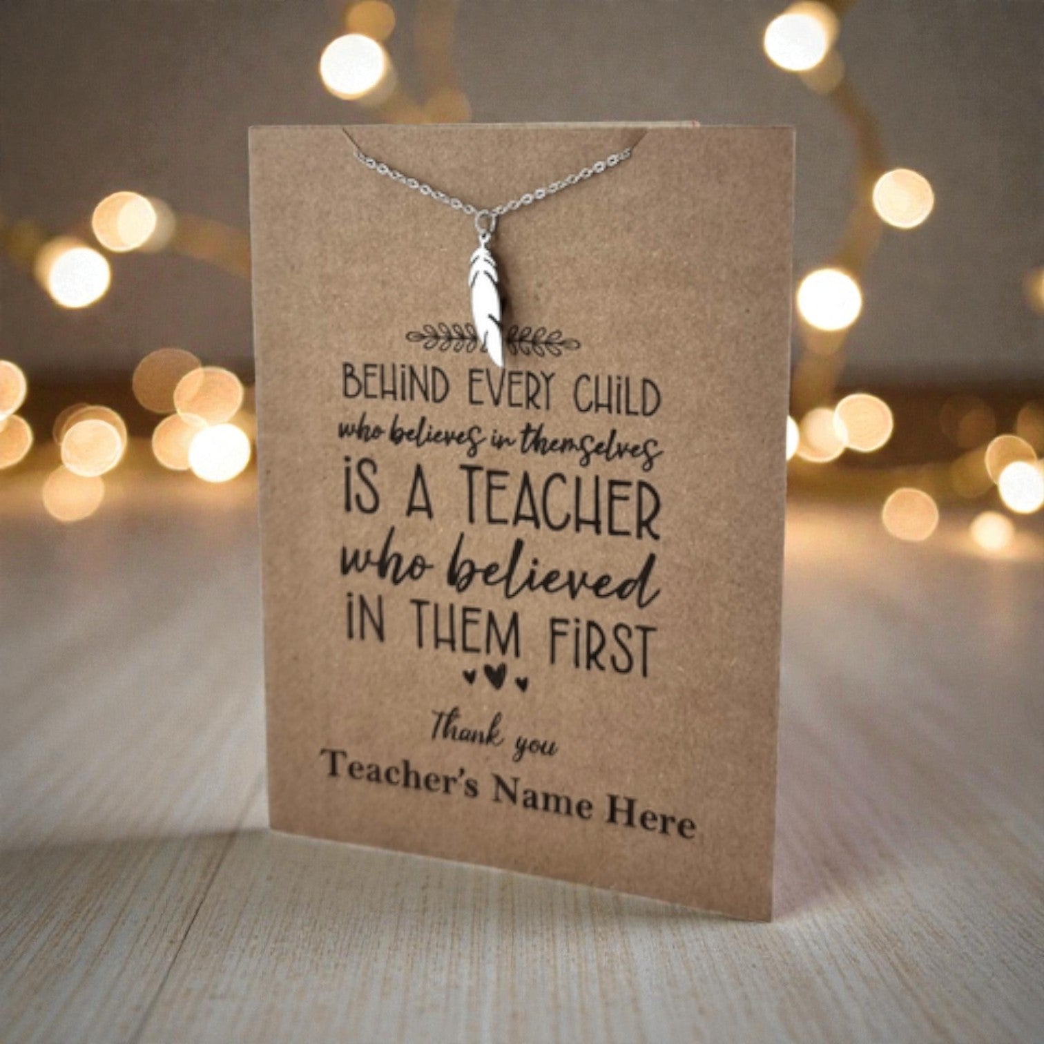 Vertical Feather Pendant & Chain - Card 452 (Click to personalize)