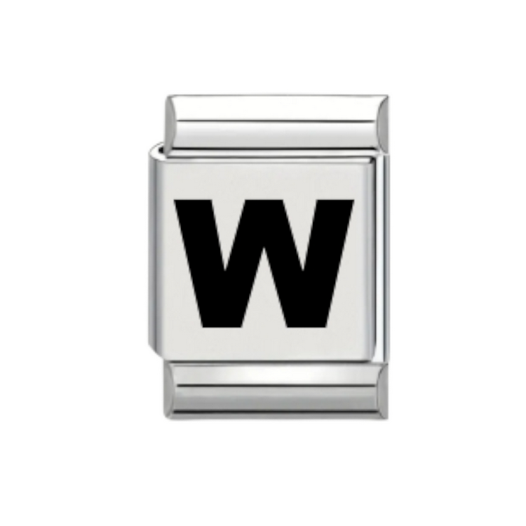 13mm Laser Italian Charm - Plain Letter W