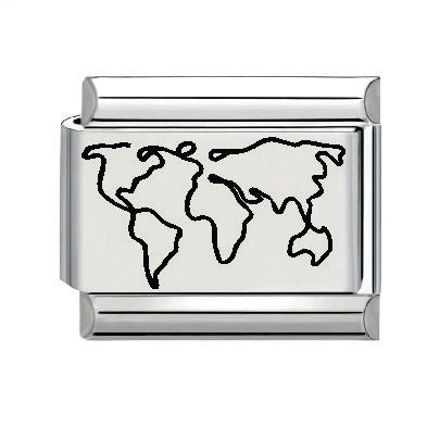 9mm Laser Italian Charm - World Map
