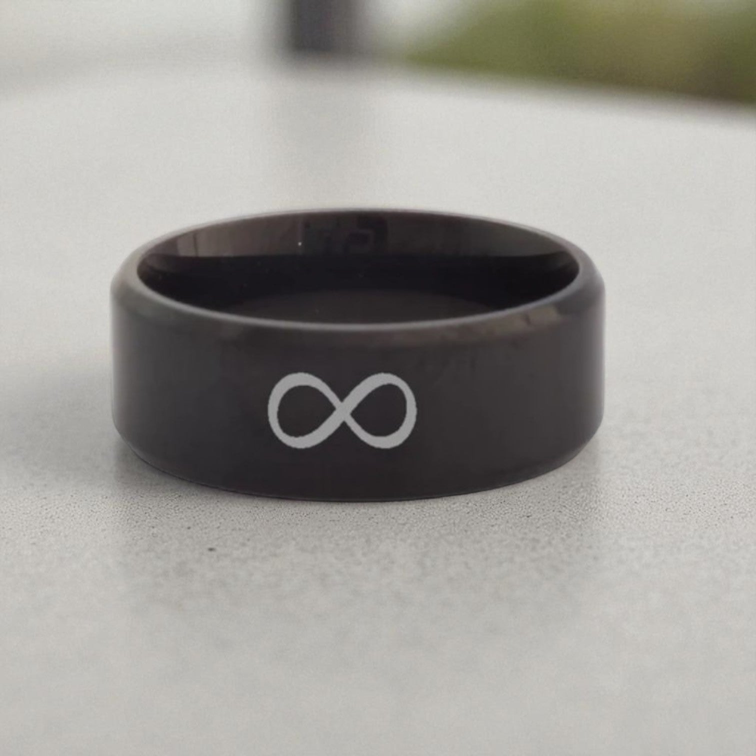 Stainless Steel Black Plated Engraved Men's Ring