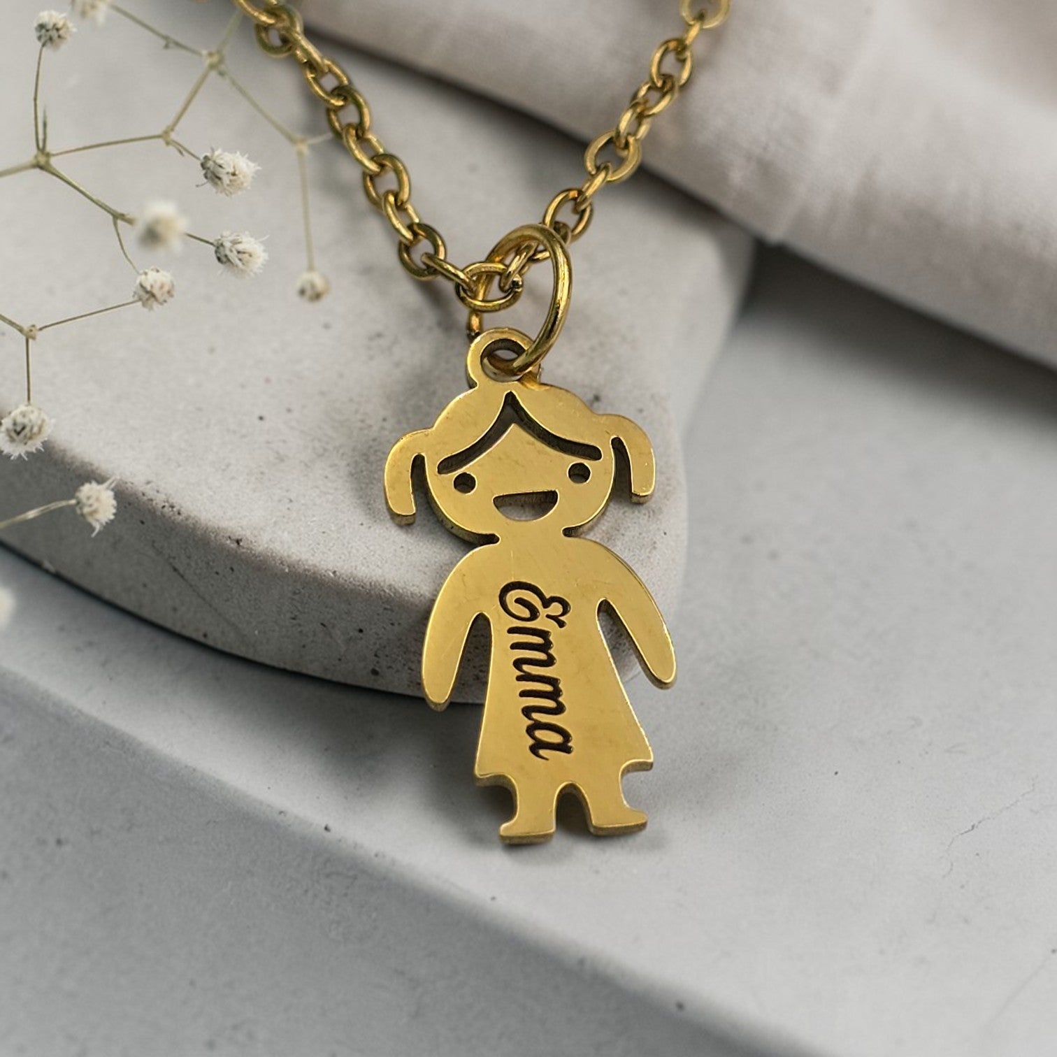 Personalized Gold Plated Girl or Boy Pendant with Chain