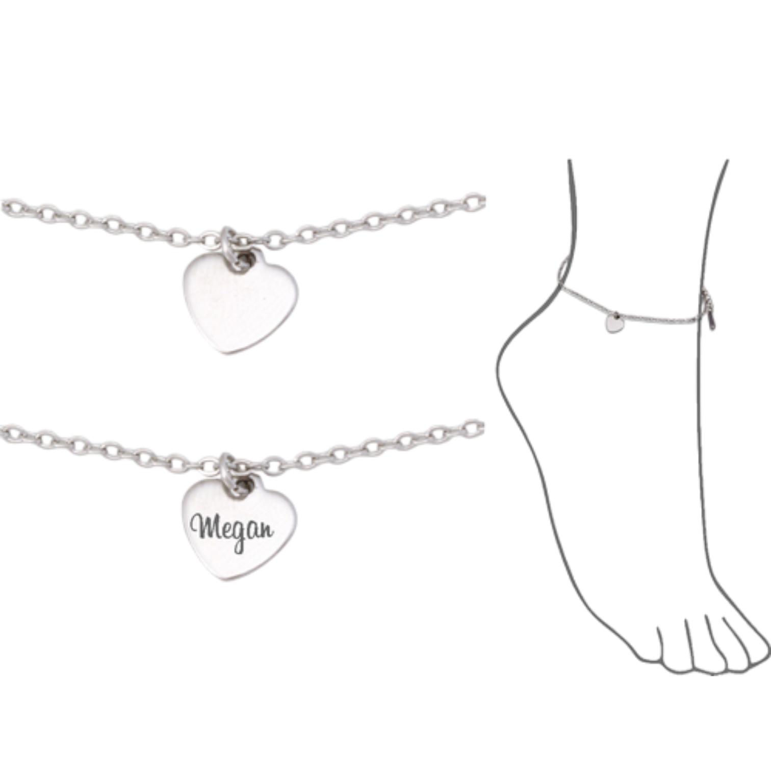 Engraved Heart Ankle Bracelet