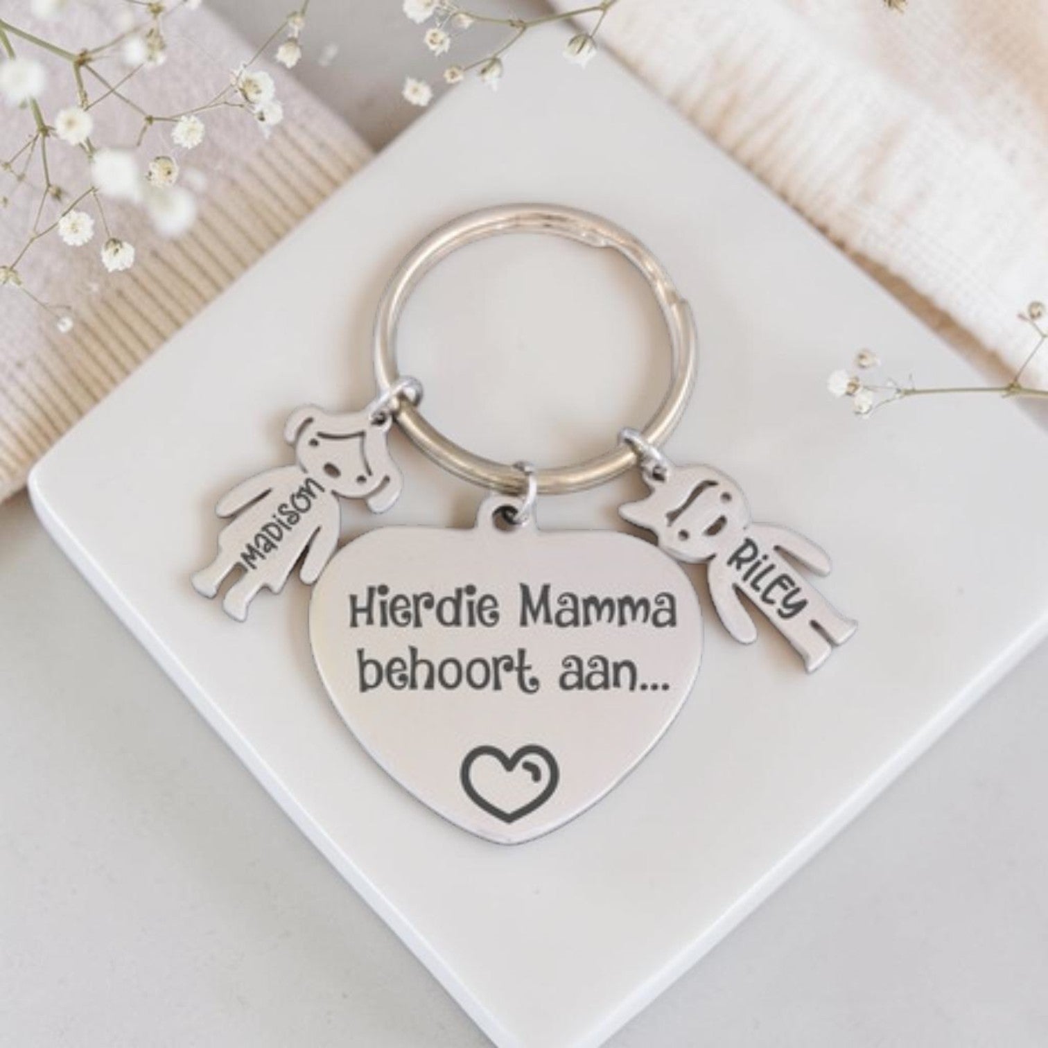 Custom Engraved Heart & Boy/Girl Charms Keyring
