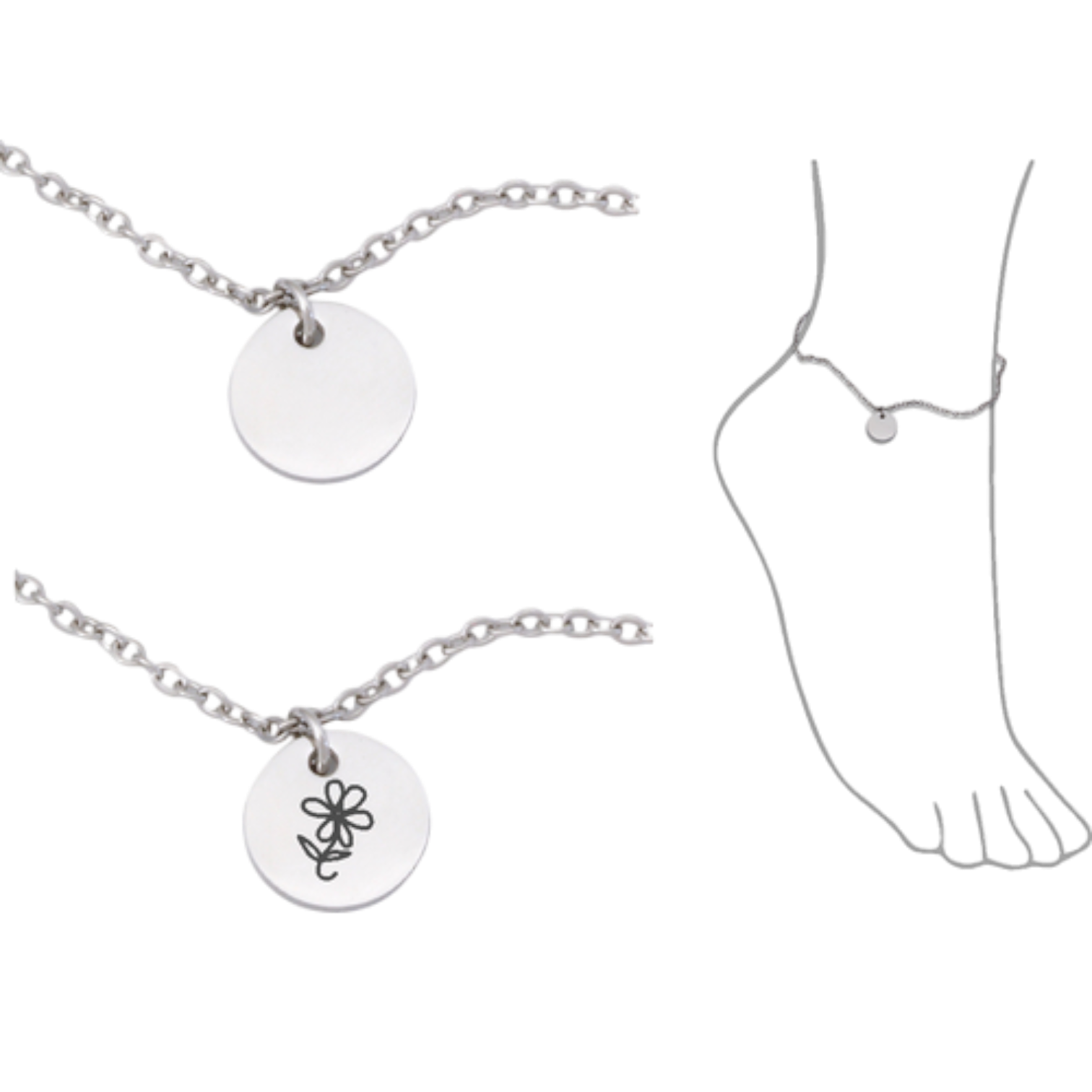 Engraved Round Charm Ankle Bracelet