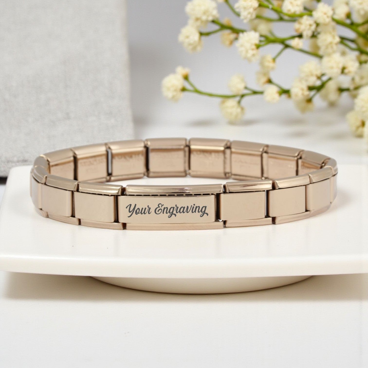 9mm Rose Gold Superlink Engraved Italian Charm Bracelet